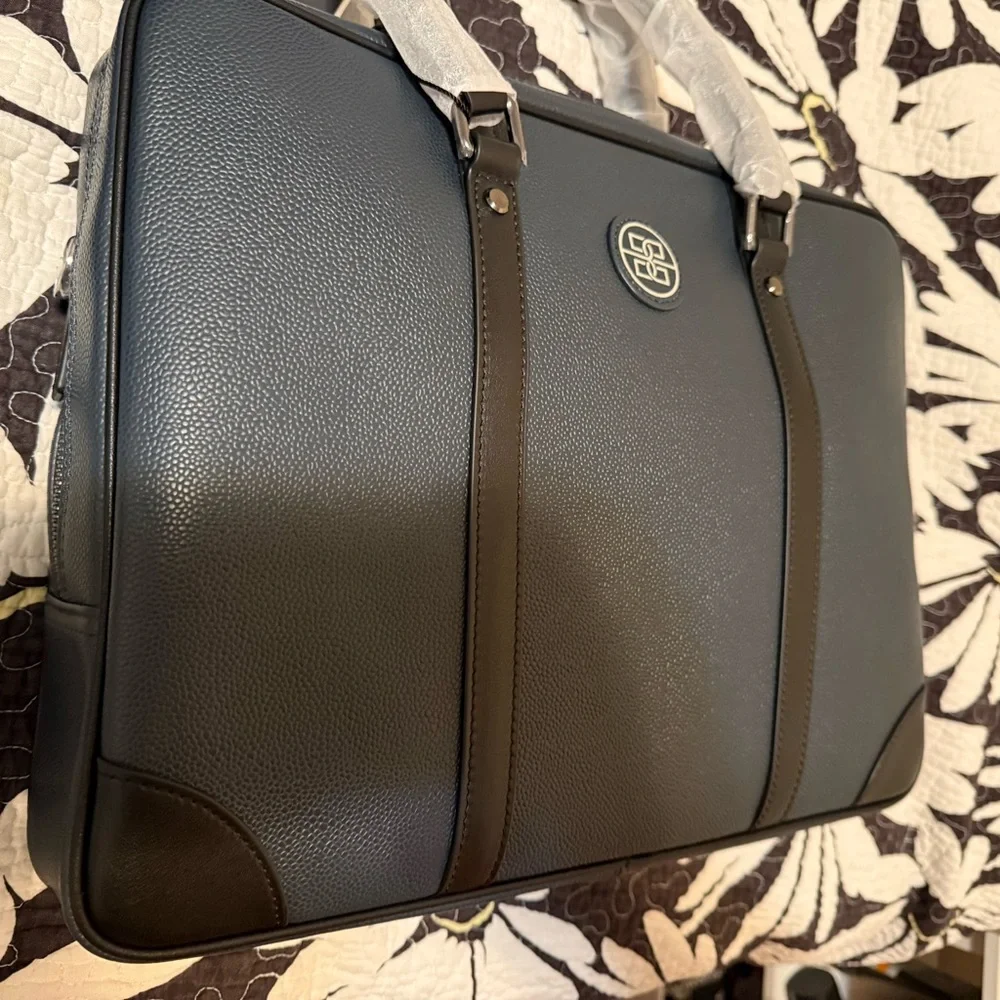Bolvaint Black Pebble Leather Briefcase for Men